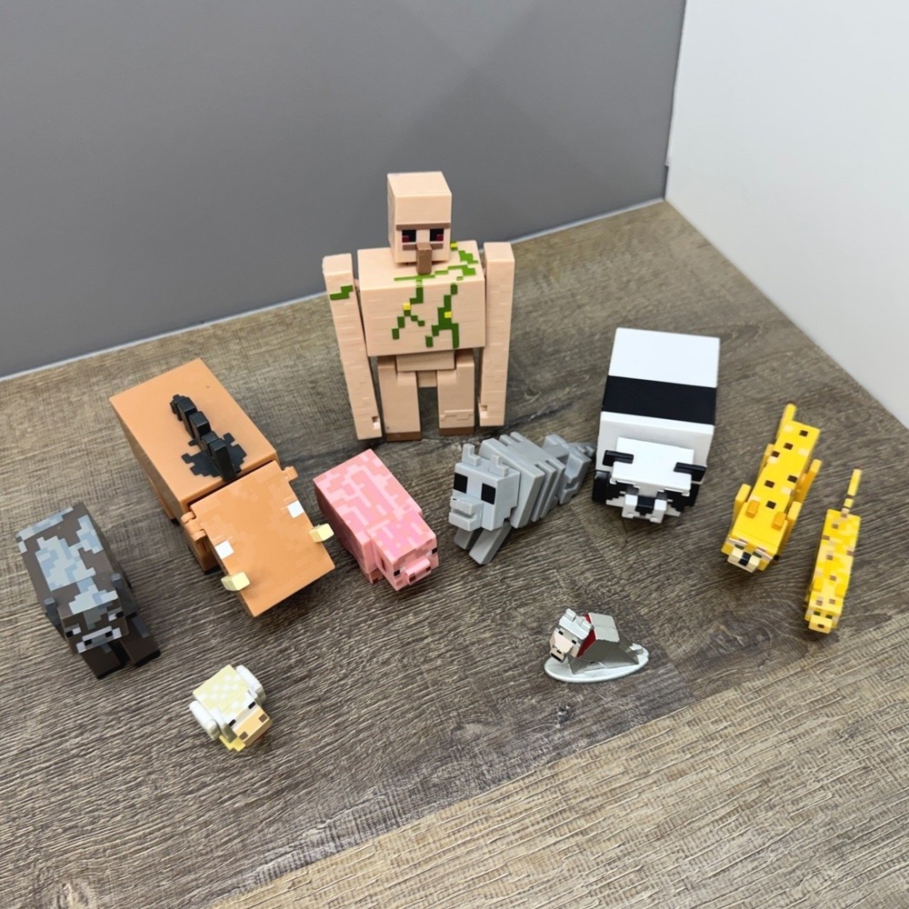 Minecraft Figures Lot Iron Golem Animals Cow Pig Wolf Panda Ocelot Chicken
